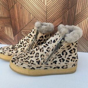 LaidBack London Suede Leopard Print Fur Lined Suede Boots